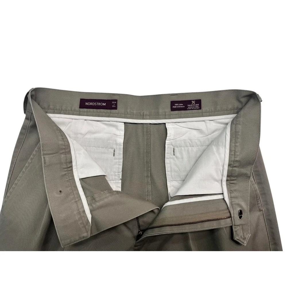 vtg Nordstrom 33x33 Taupe Chino Pants Pleated High Waisted Wide Leg Cotton
